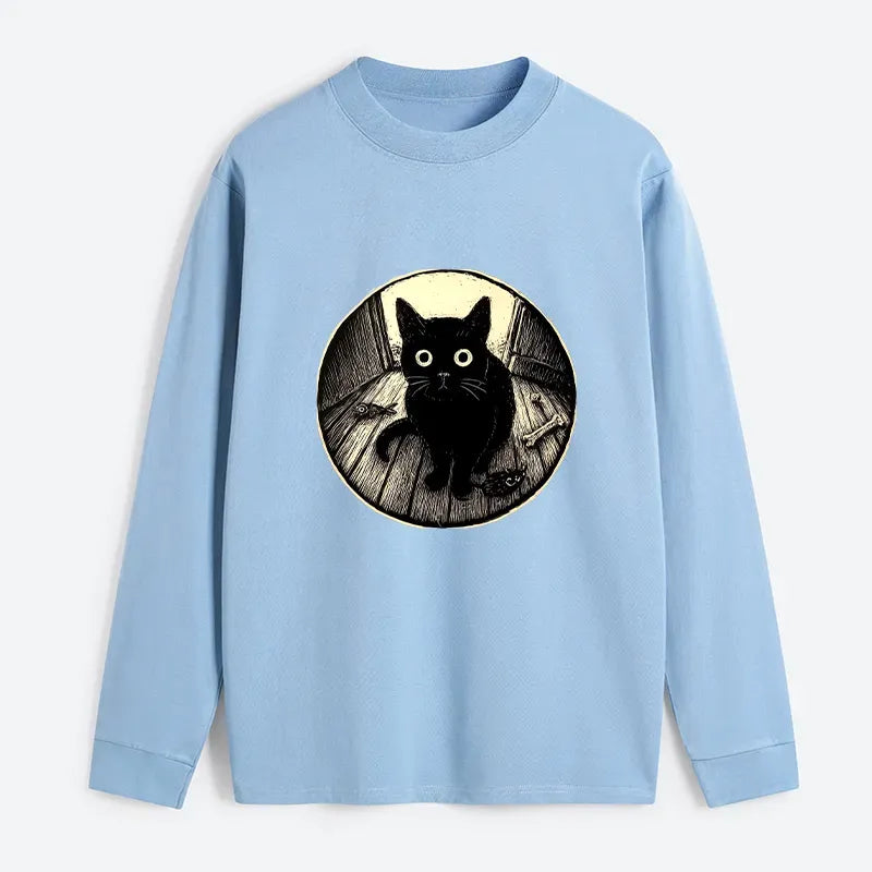 Kyoto-Lion Waiting Black Cat Classic Long Sleeve T-Shirt