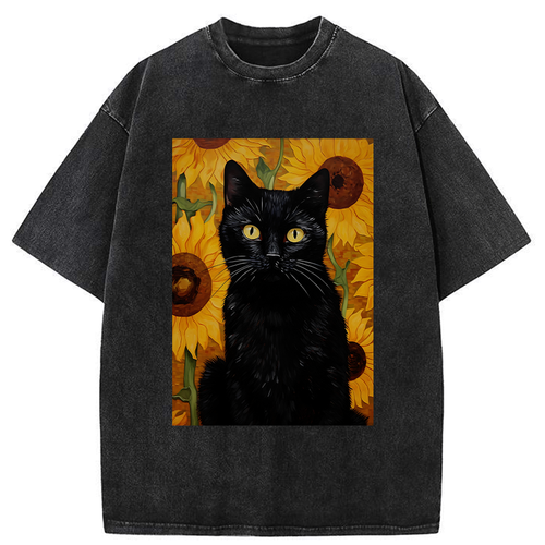 Trendy Japanese Style Black Cat T-Shirt Gift