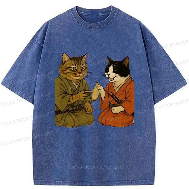Washed Unisex Cat T-Shirt for Summer