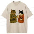 Kyoto-Lion Cat Tasting Sake Washed T-Shirt