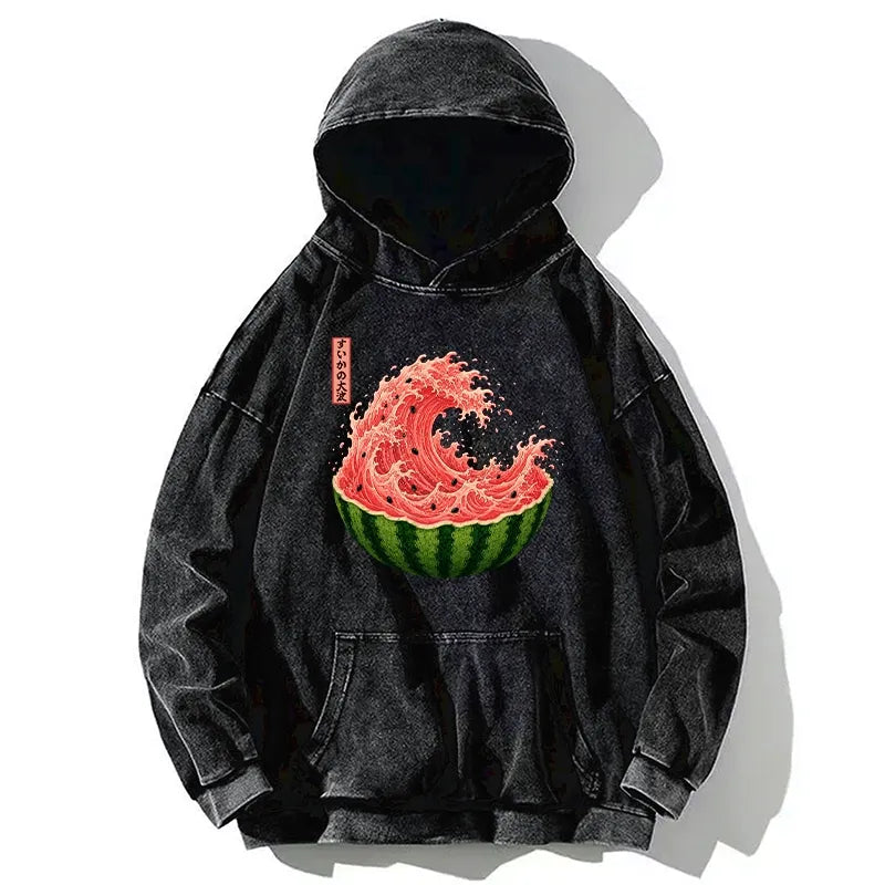 Kyoto-Lion Watermelon Wave Summer Ukiyo Art Washed Hoodie