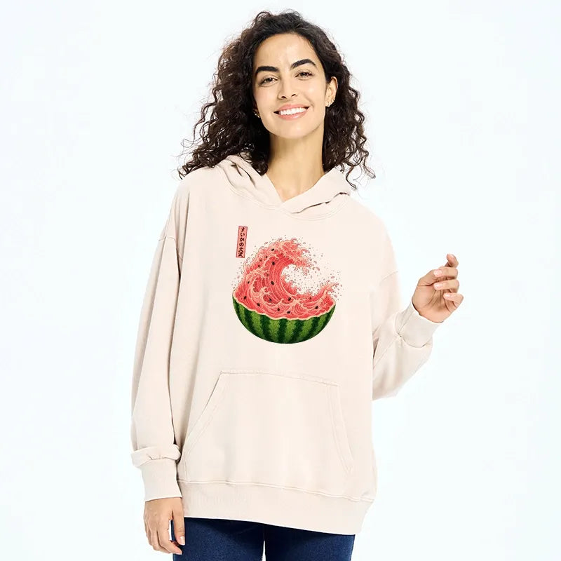Kyoto-Lion Watermelon Wave Summer Ukiyo Art Washed Hoodie
