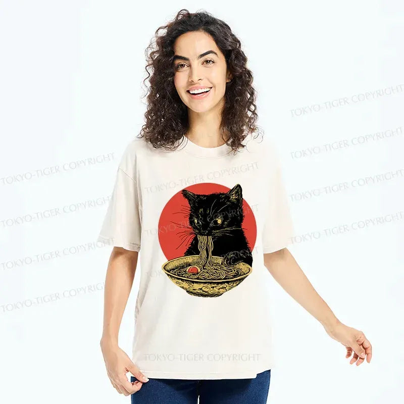 japanese vintage cat ramen washed tee