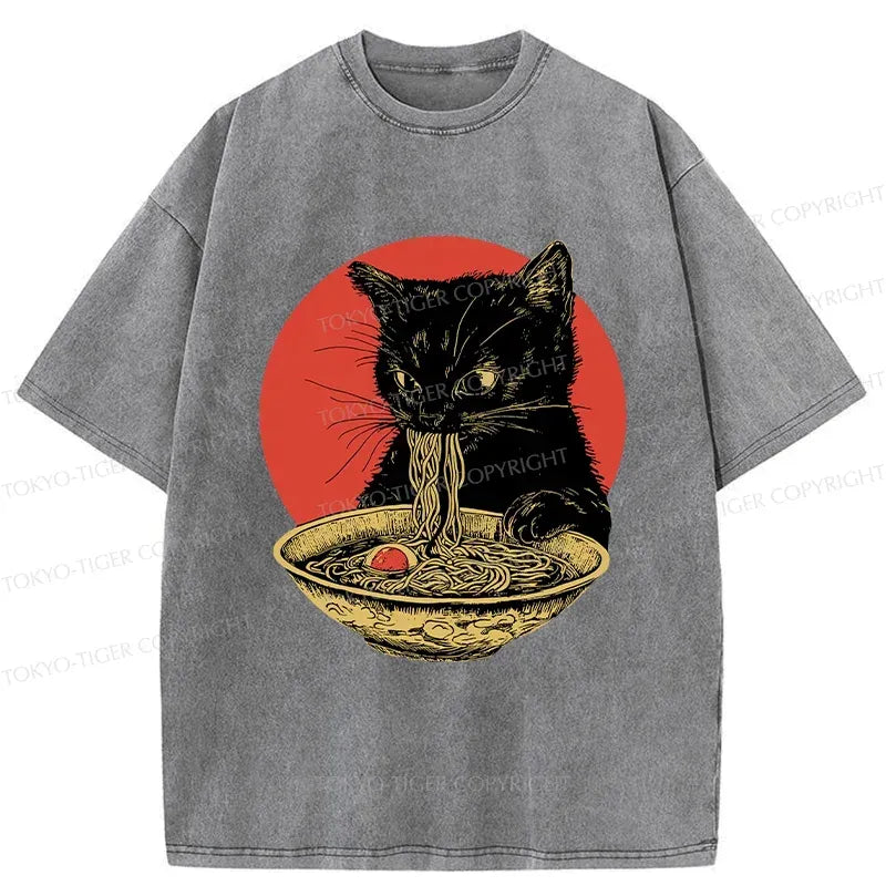 japanese vintage cat ramen washed tee
