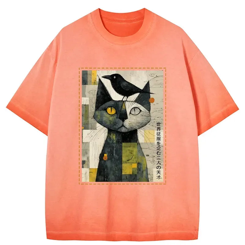 Kyoto-Lion The Cat And The Crow Are Planning To Rule The World Gradient Washed T-Shirt