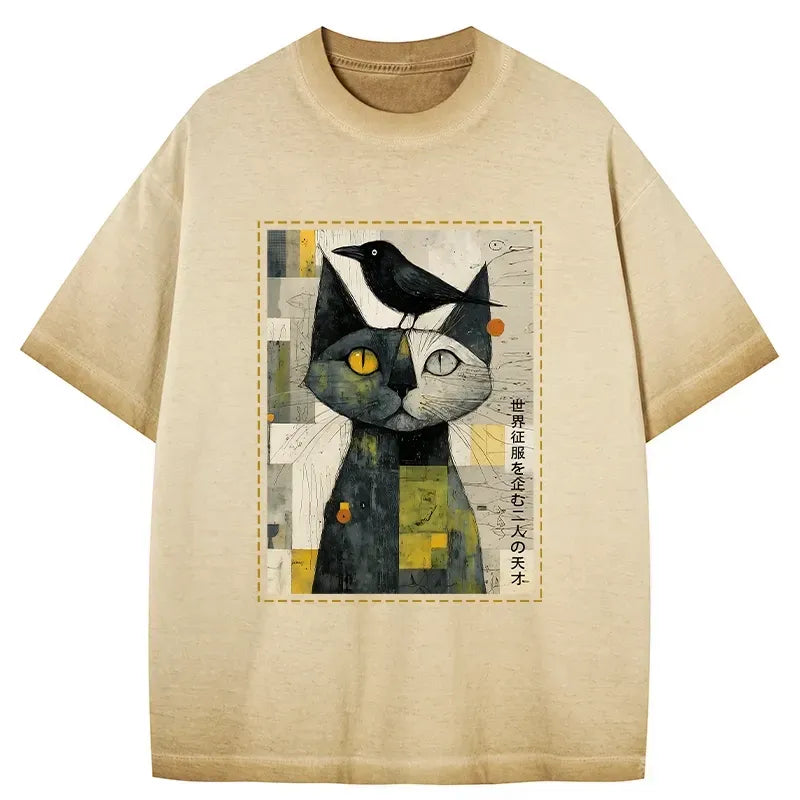 Kyoto-Lion The Cat And The Crow Are Planning To Rule The World Gradient Washed T-Shirt