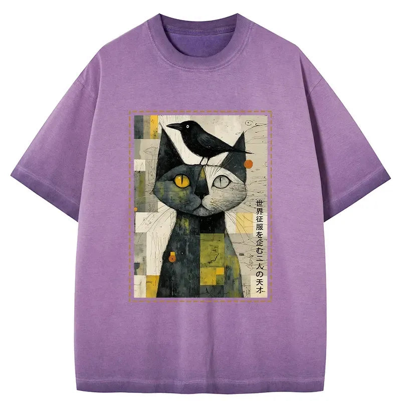 Kyoto-Lion The Cat And The Crow Are Planning To Rule The World Gradient Washed T-Shirt