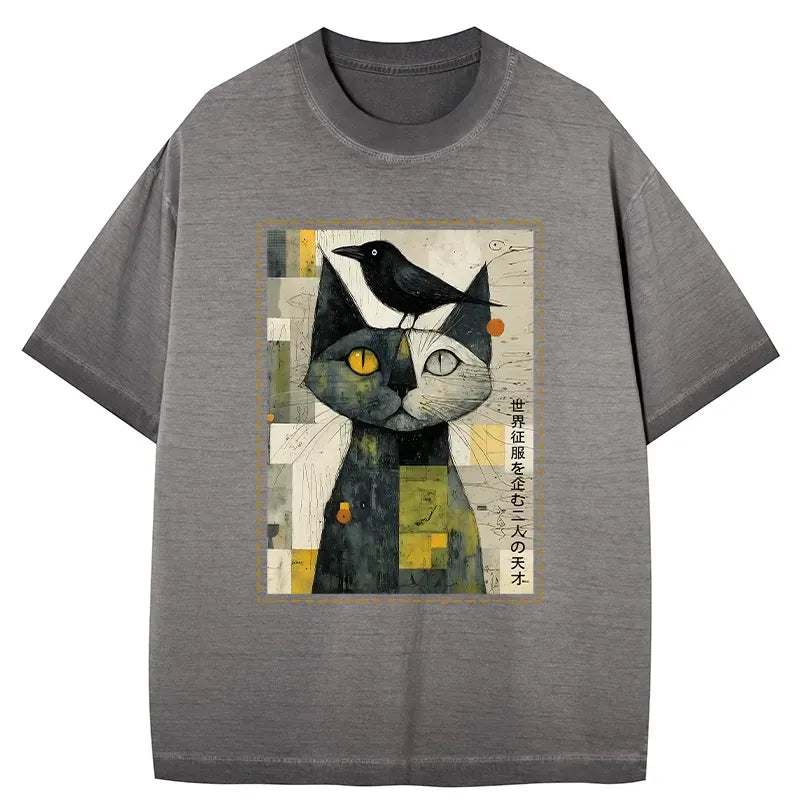 Kyoto-Lion The Cat And The Crow Are Planning To Rule The World Gradient Washed T-Shirt