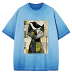 Japanese Cat and Crow Gradient Washed T-Shirt