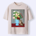 Kyoto-Lion Vintage Flower Cat Washed T-Shirt