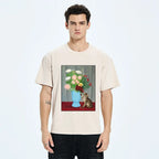 Kyoto-Lion Vintage Flower Cat Washed T-Shirt