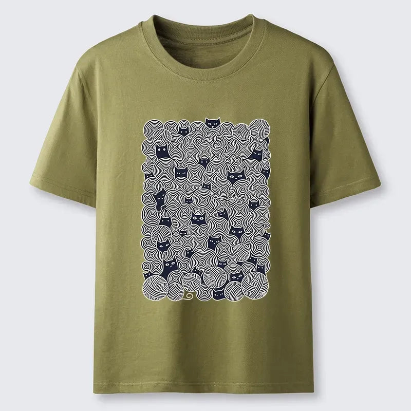 Japanese Black Cat Yarn Ball T-Shirt