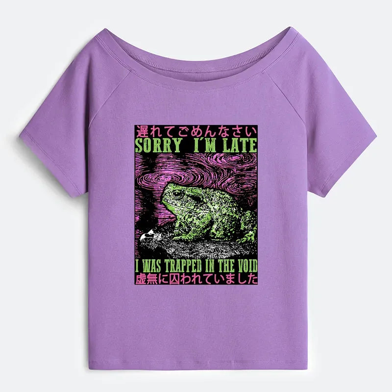 Kyoto-Lion Frogs Trapped In The Void Off Shoulder T-Shirt