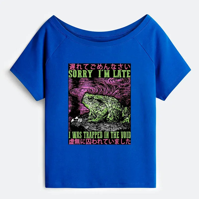 Kyoto-Lion Frogs Trapped In The Void Off Shoulder T-Shirt