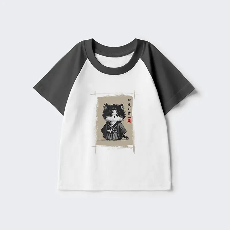 Kyoto-Lion Kitten Samurai Kids Raglan T-shirt
