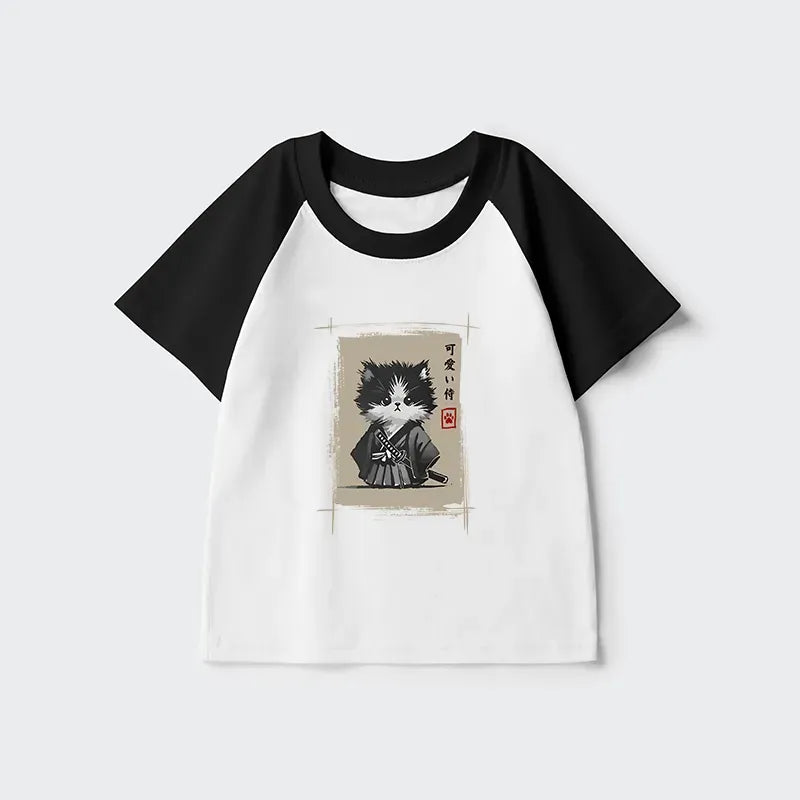Kyoto-Lion Kitten Samurai Kids Raglan T-shirt