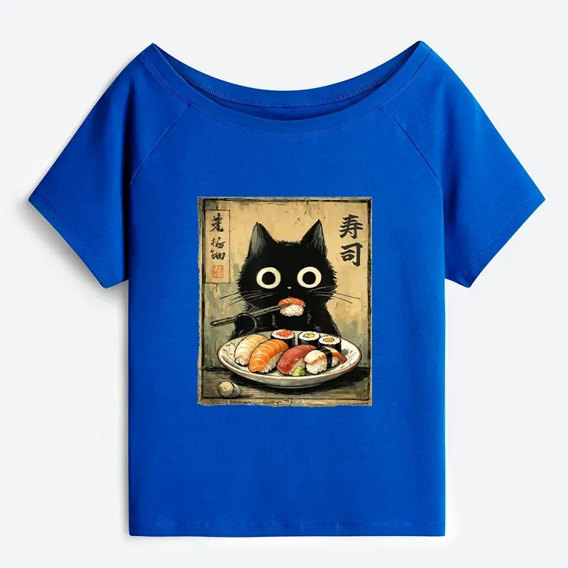 Off Shoulder Cat T-Shirt for Women