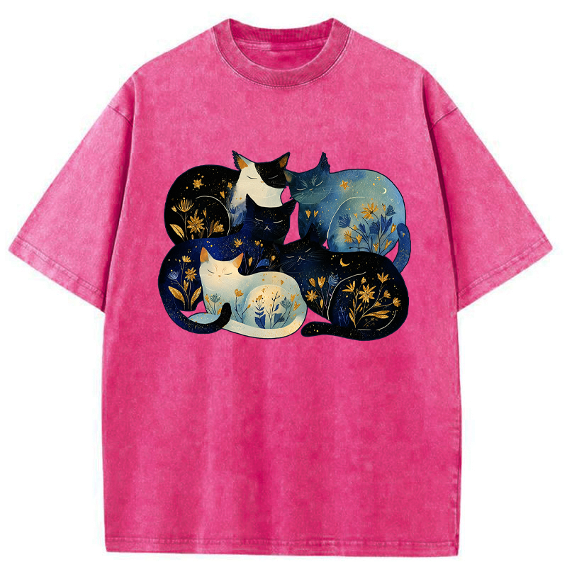 Kyoto-Lion Recharging Cats Washed T-Shirt