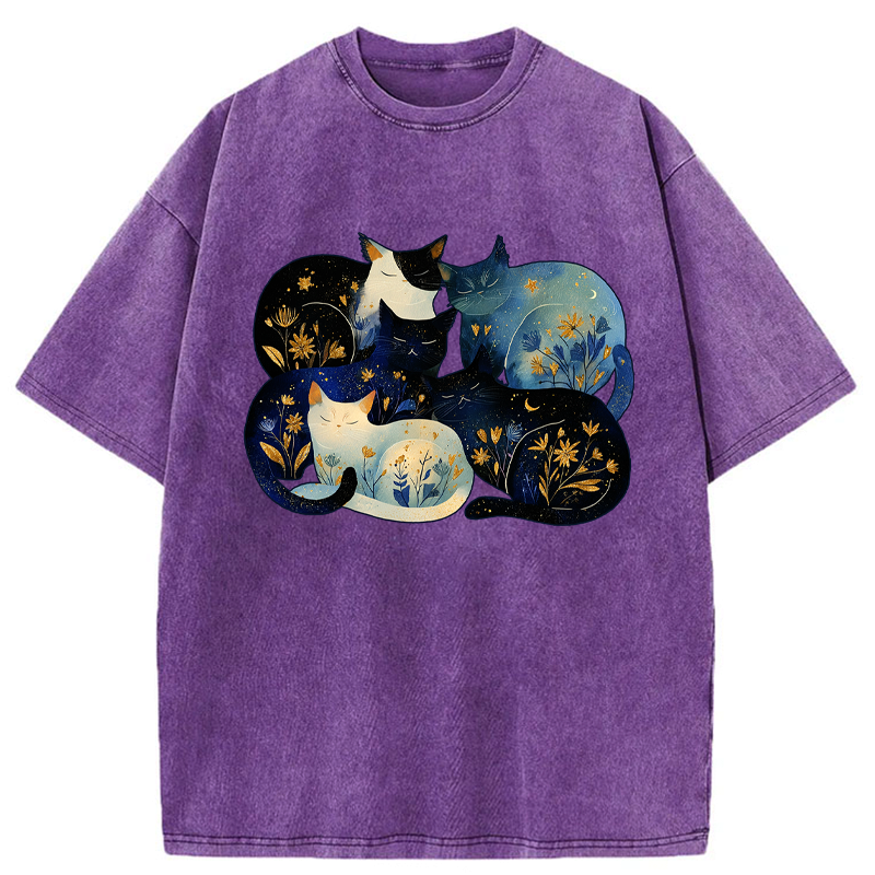 Kyoto-Lion Recharging Cats Washed T-Shirt
