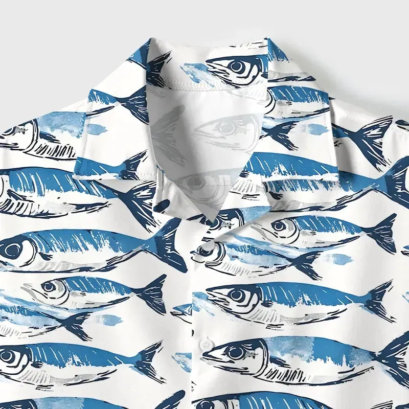 Japanese Lion Cuban Collar Shirt for Summer