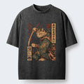 Japanese Samurai Cat Washed T-Shirt