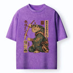 Japanese Samurai Cat Washed T-Shirt