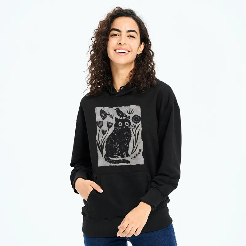 Kyoto-Lion Folk Paper Cut Cat Bird Floral Art Classic Hoodie