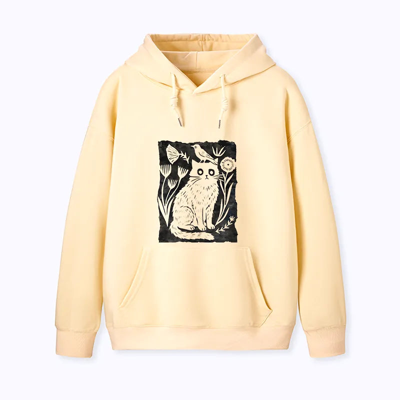 Kyoto-Lion Folk Paper Cut Cat Bird Floral Art Classic Hoodie