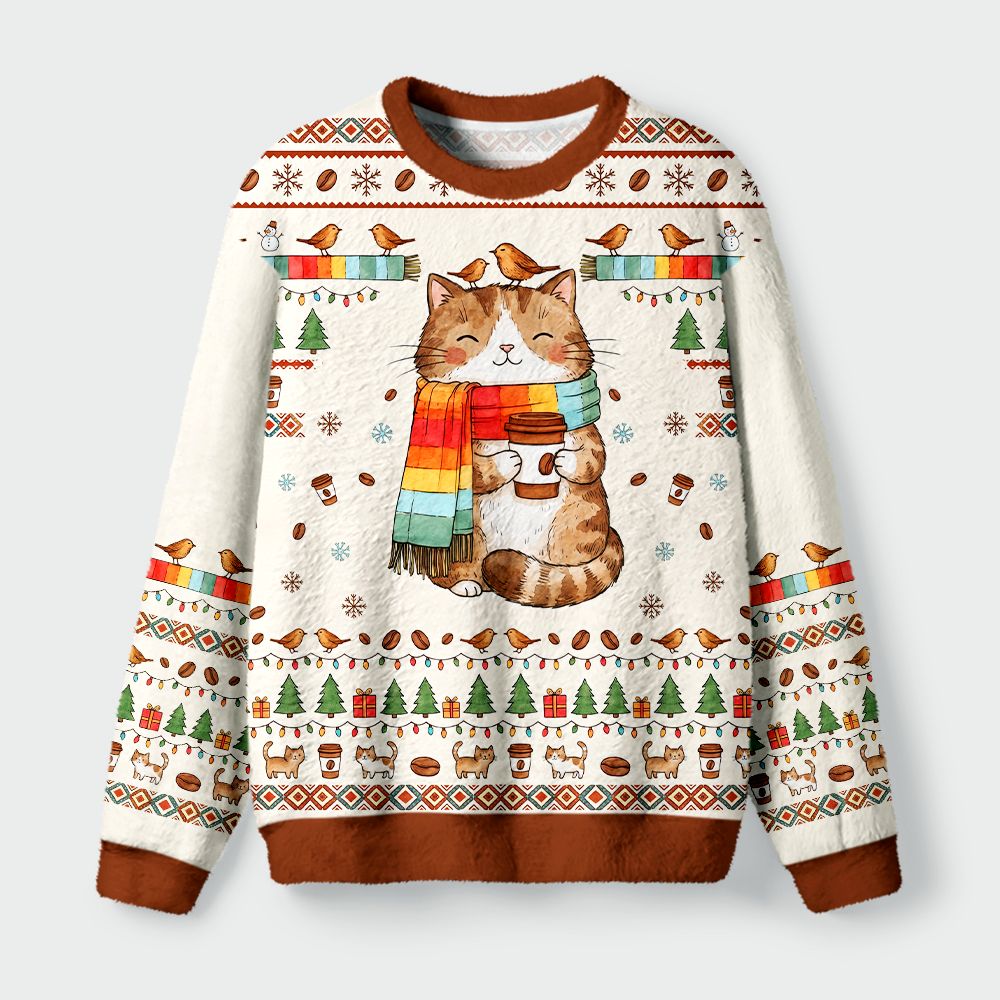 Kyoto-Lion Cat’s Cozy Christmas Fuzzy Christmas Ugly Sweatshirt