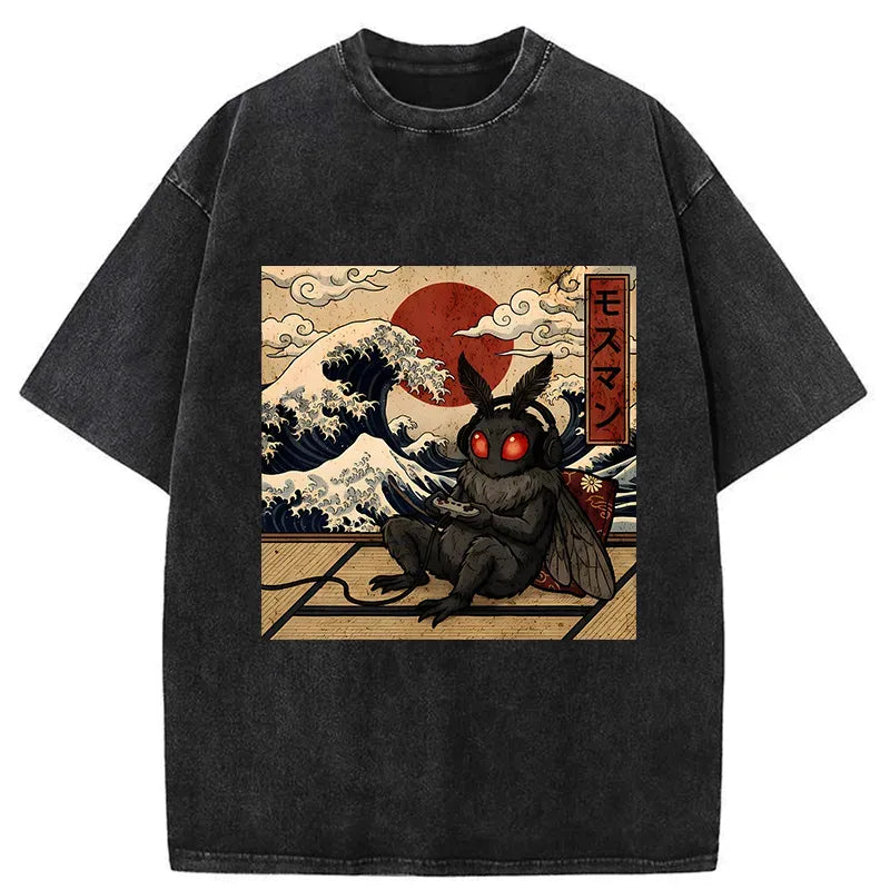 Japanese funny washed t-shirt for daily wear