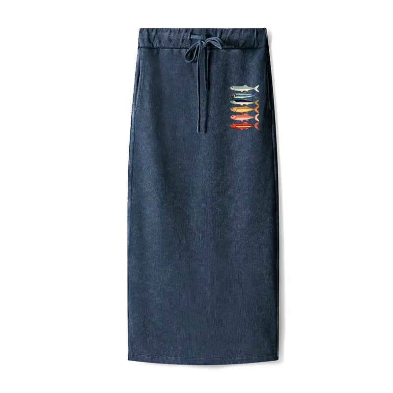 Kyoto-Lion Colorful Fish Stack Washed Terry Skirt