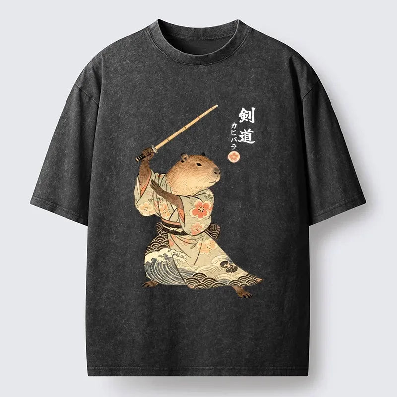 Funny Samurai Capybara T-Shirt for Daily Wear