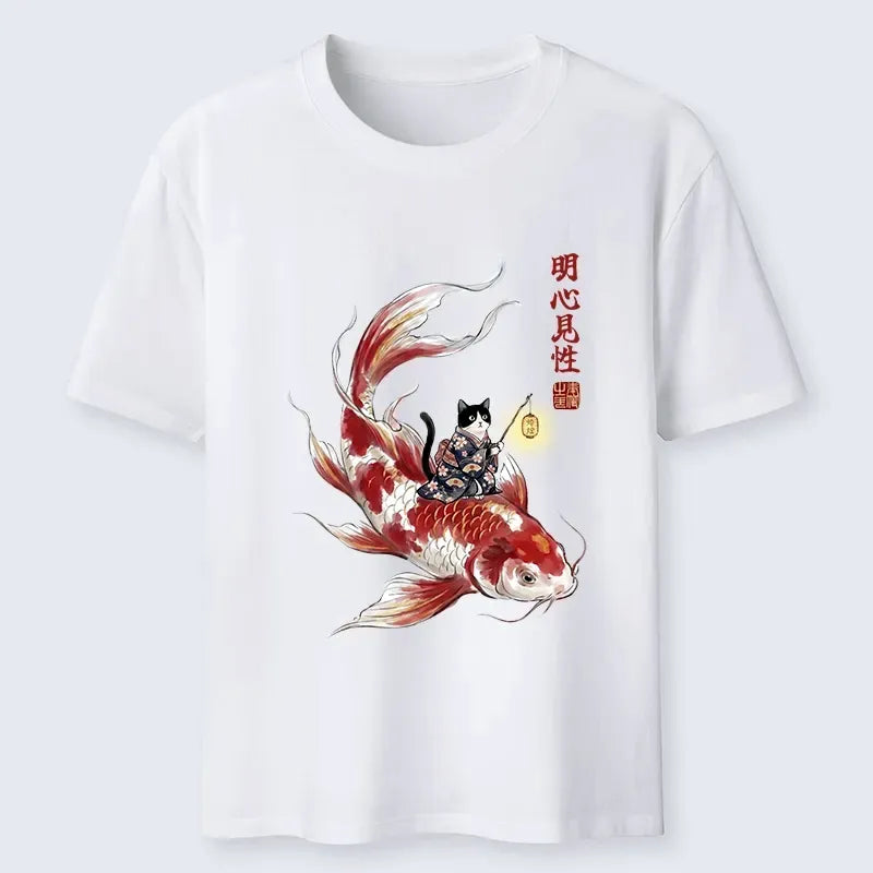 Kyoto-Lion Cute Kimono Cat On Koi Fish Classic T-Shirt