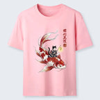 Cute Kimono Cat on Koi Fish T-Shirt