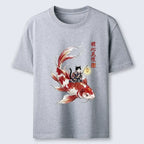 Cute Kimono Cat on Koi Fish T-Shirt