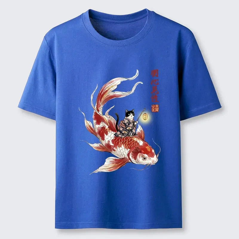 Kyoto-Lion Cute Kimono Cat On Koi Fish Classic T-Shirt