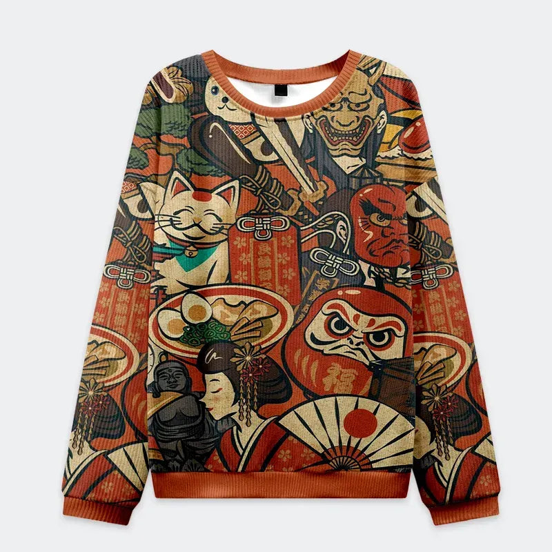 Kyoto-Lion Japanese Traditional Elements Christmas Ugly Sweatshirt