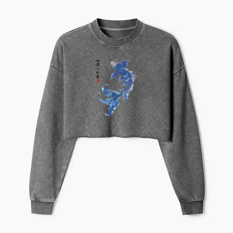 Blue Koi Print Sweatshirt Free Shipping