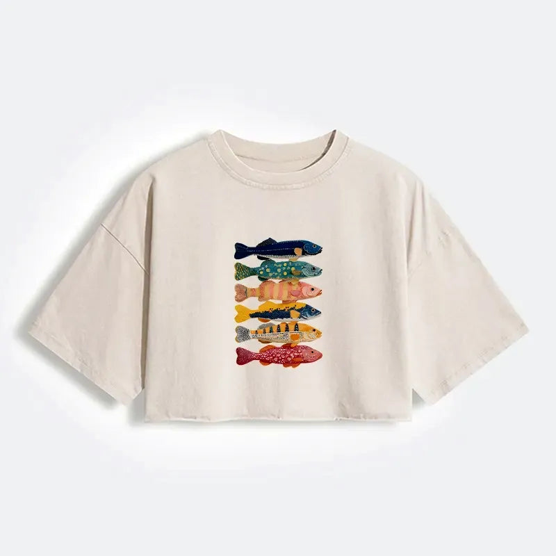 Japanese Koi Fish Washed Crop T-Shirt