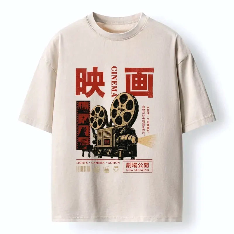 Kyoto-Lion Cinema Vibes With A Retro Projector Washed T-Shirt