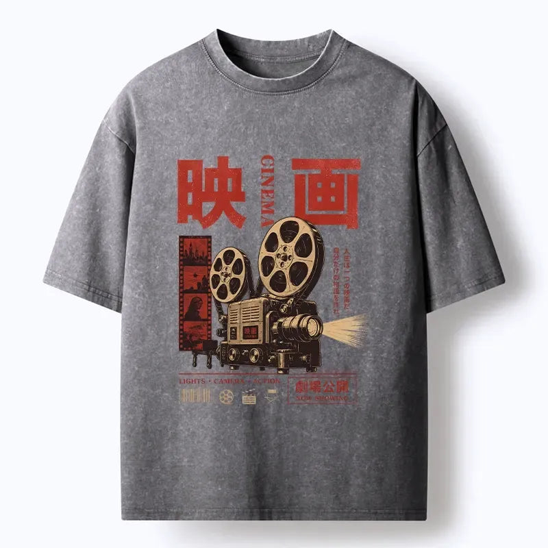 Kyoto-Lion Cinema Vibes With A Retro Projector Washed T-Shirt