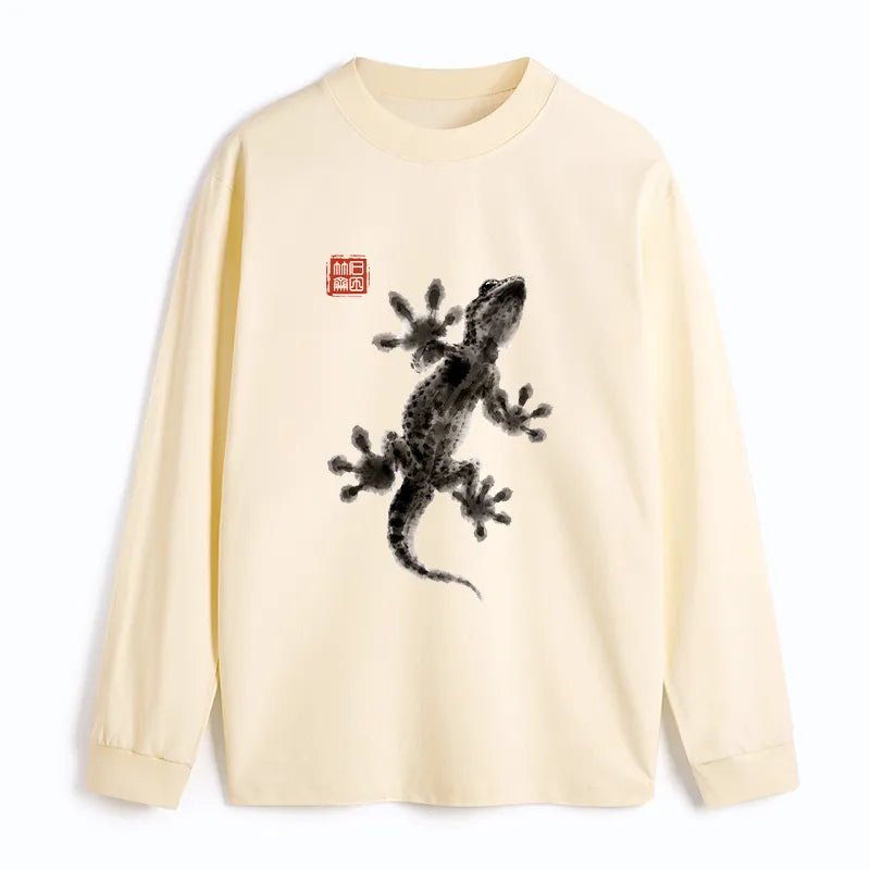 Kyoto-Lion Minimal Asian Ink Brush Gecko Vibe Classic Long Sleeve T-Shirt
