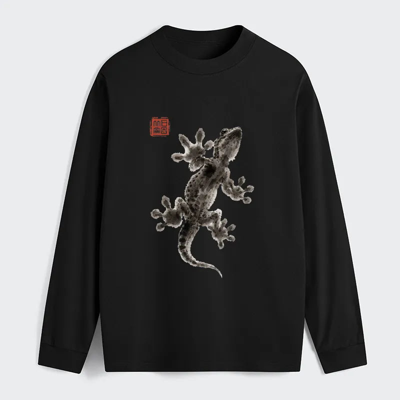Kyoto-Lion Minimal Asian Ink Brush Gecko Vibe Classic Long Sleeve T-Shirt