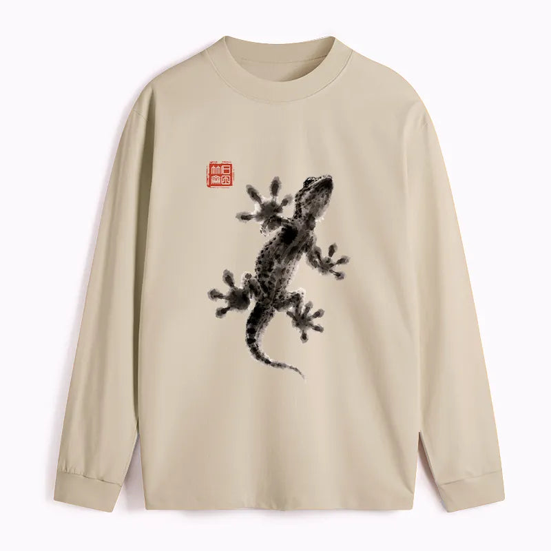 Kyoto-Lion Minimal Asian Ink Brush Gecko Vibe Classic Long Sleeve T-Shirt