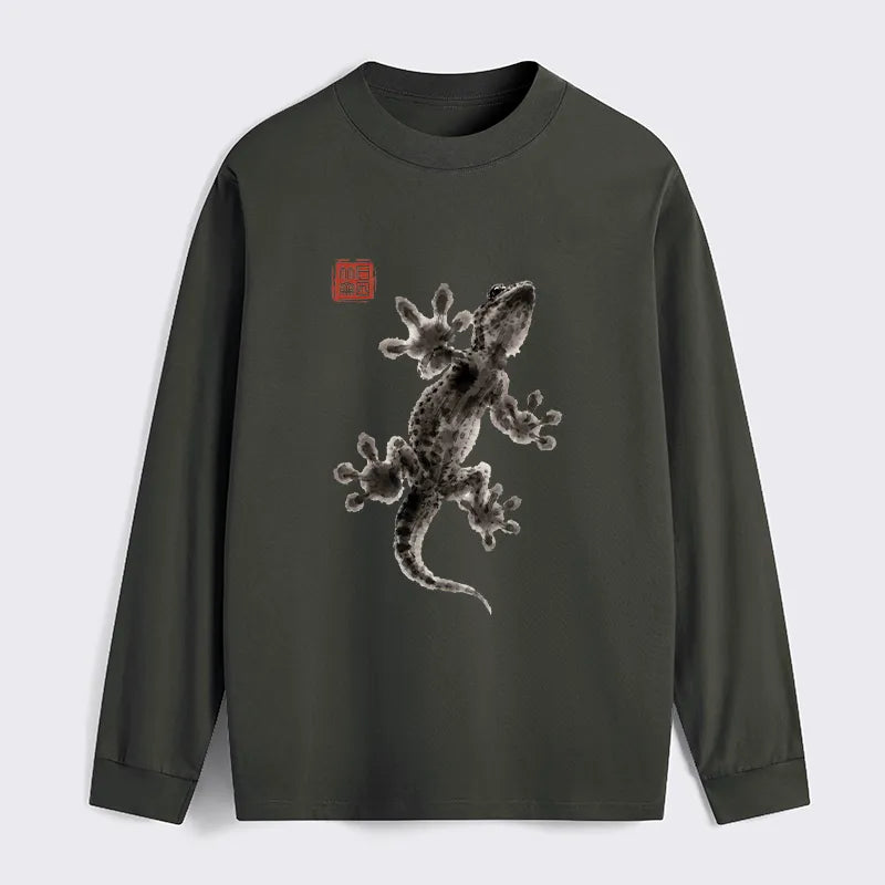 Kyoto-Lion Minimal Asian Ink Brush Gecko Vibe Classic Long Sleeve T-Shirt