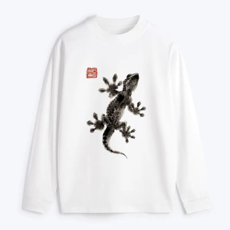 Kyoto-Lion Minimal Asian Ink Brush Gecko Vibe Classic Long Sleeve T-Shirt