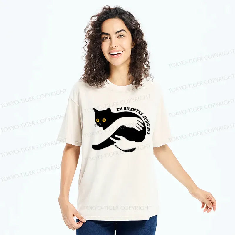 funny judging cat tee streetwear on sale