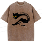 Kyoto-Lion Black Cat In Arms Judging You Washed T-Shirt