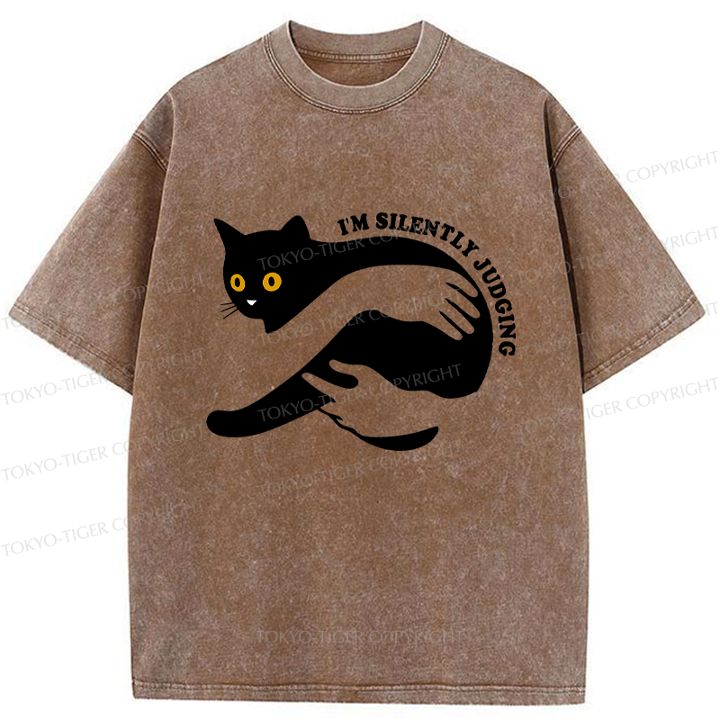 Kyoto-Lion Black Cat In Arms Judging You Washed T-Shirt