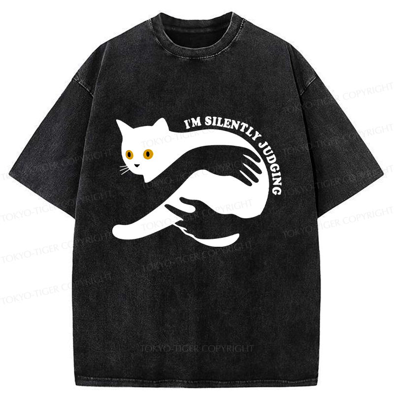 Kyoto-Lion Black Cat In Arms Judging You Washed T-Shirt